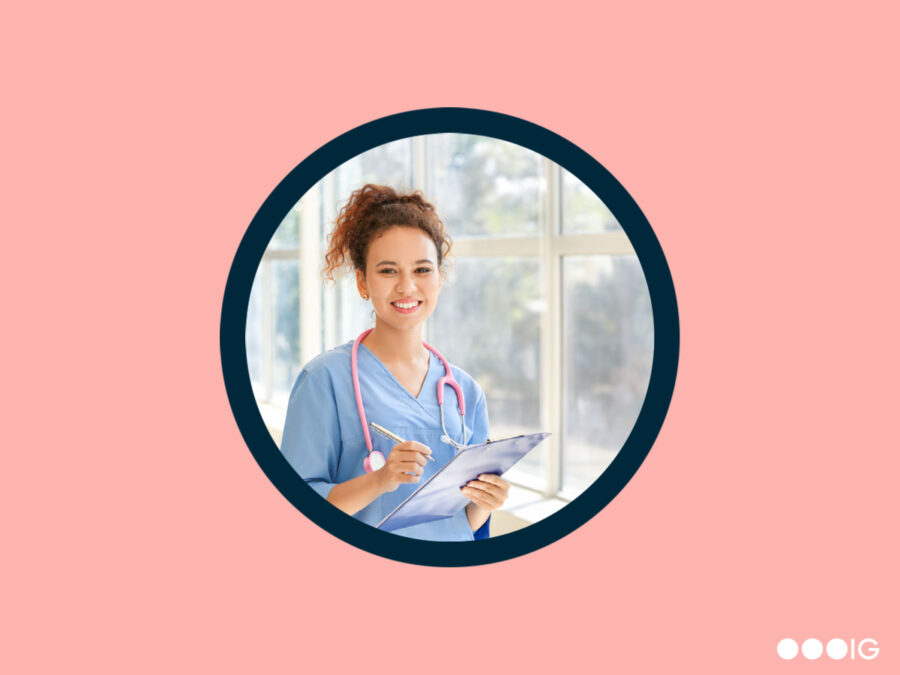 pink blog cover with picture of medical assistant