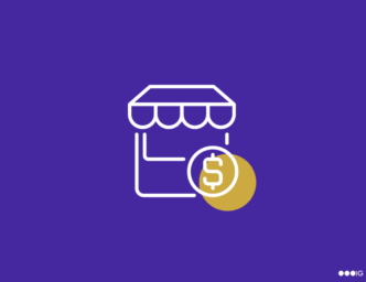 An icon of a small business against a purple background.