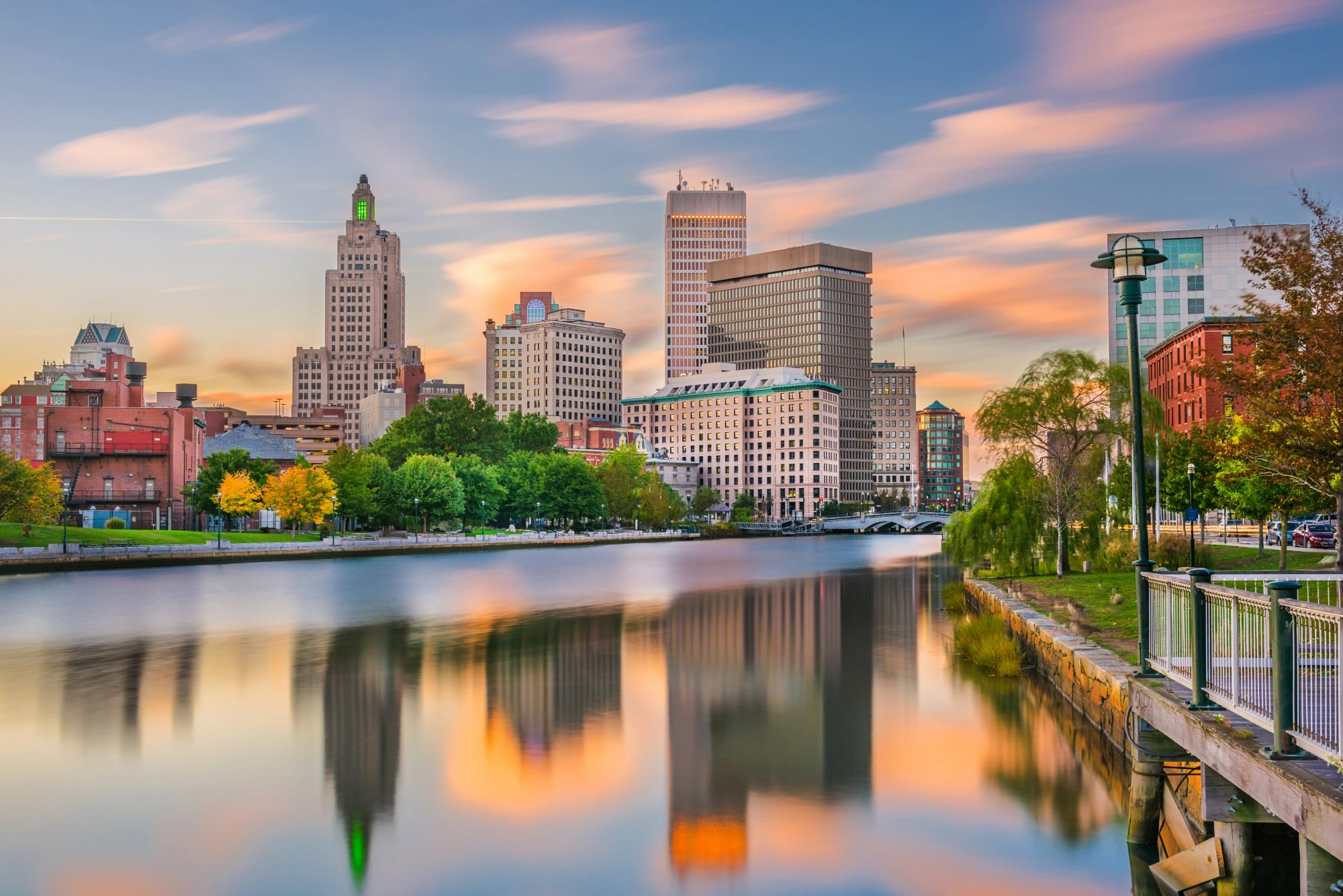 Looking across the Providence River at the Providence, Rhode Island skyline.