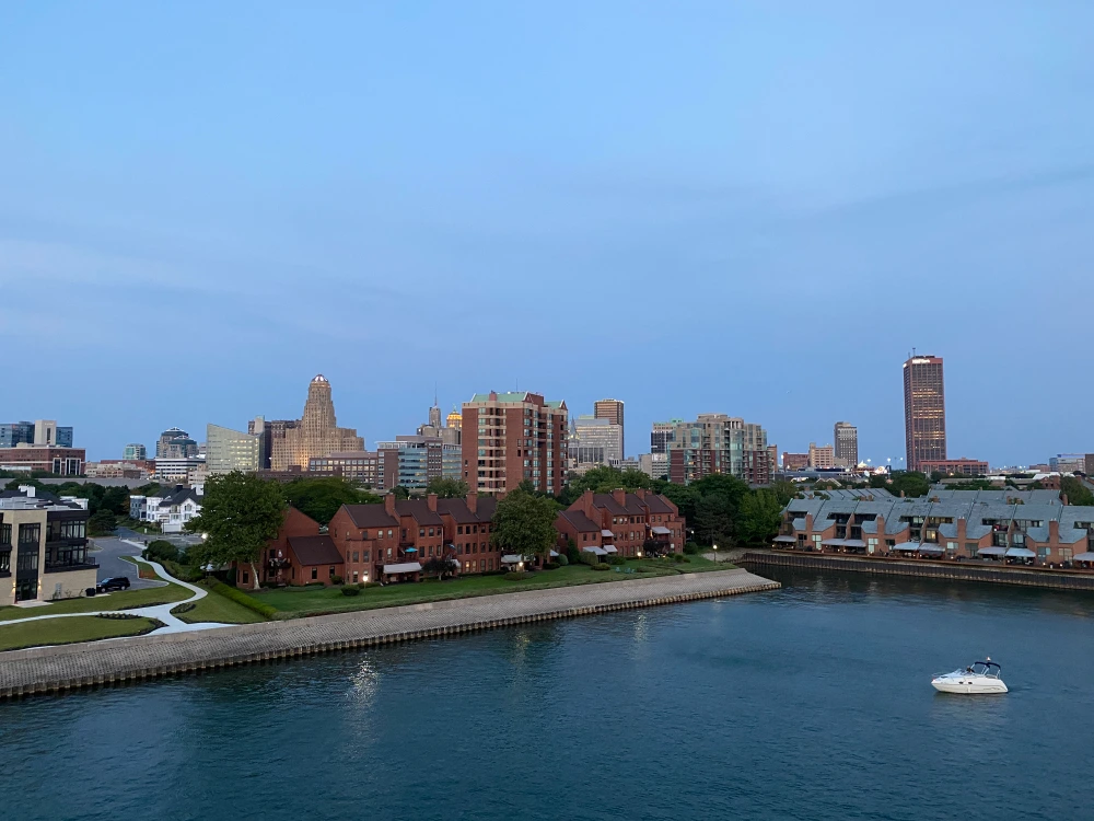 The waterfront and skyline of Buffalo, New York.
