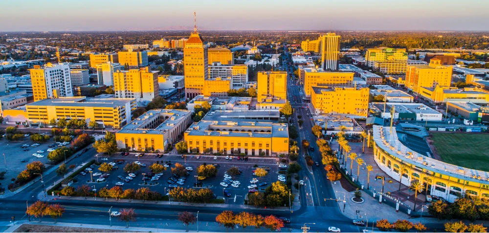 Aerial view of the Fresno, California skyline