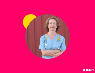 Photo of a nurse in blue scrubs and yellow stethoscope surrounded by a pink background 18 Essential Charge Nurse Interview Questions 