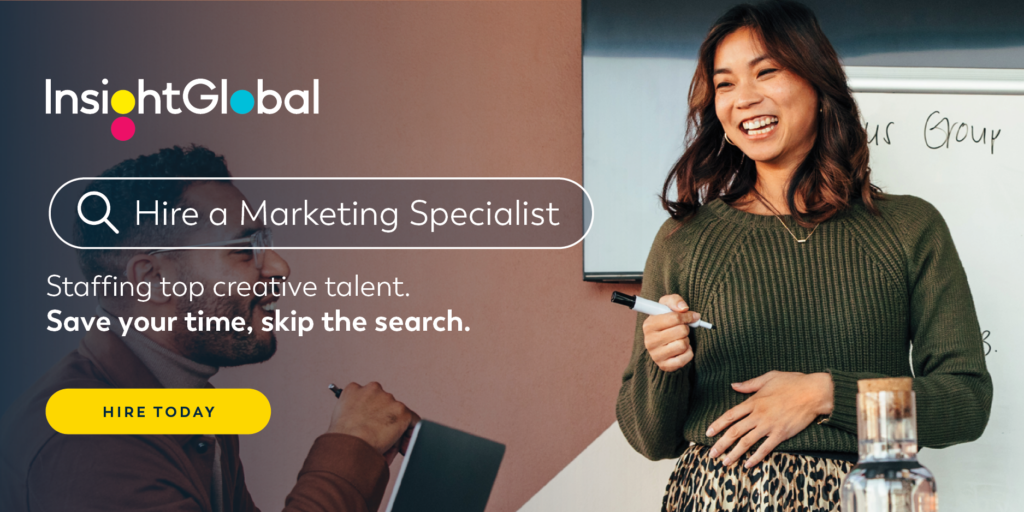 Photo of a girl wearing green in an office Creative Ad Hire a Marketing Specialist