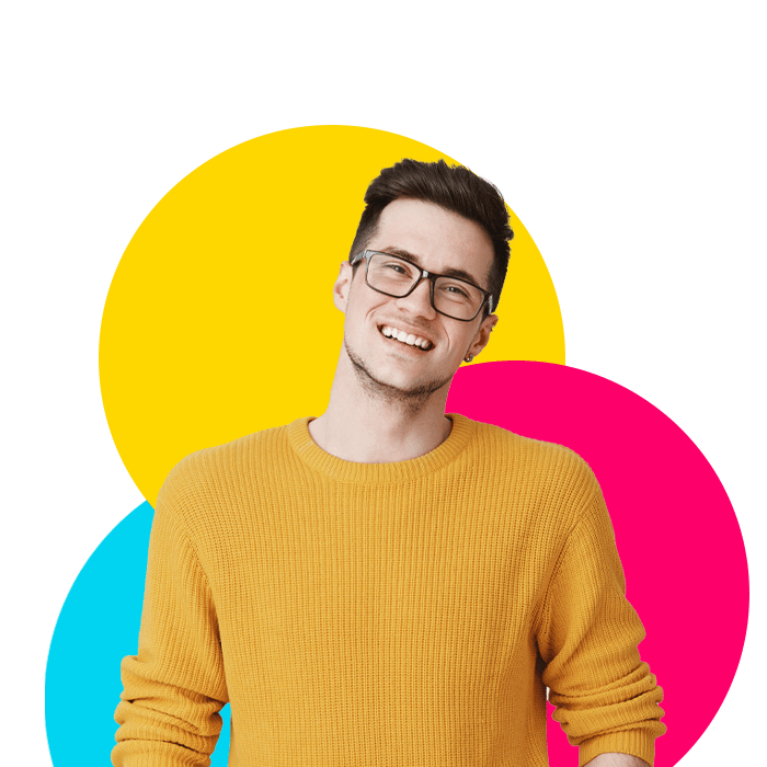 A young man in a yellow sweater that was placed by a clerical staffing agency.