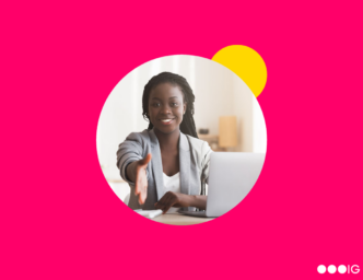 Pink background with black woman reaching out with a handshake for 8 Tips to Make Sure Candidates Accept Your Job Offer