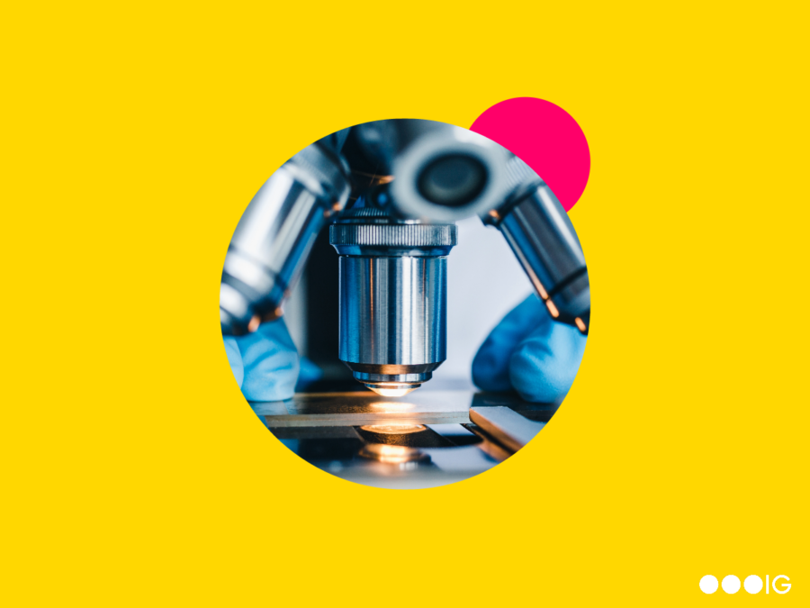 Image of microscope zoomed in with yellow background Hiring a Clinical Research Coordinator
