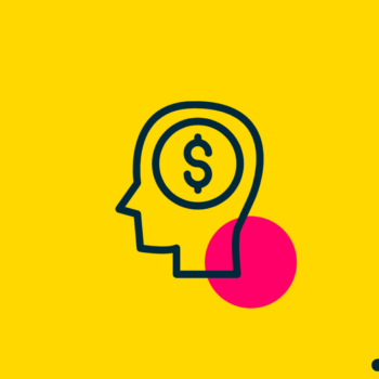 Yellow background. Magenta accent circle. Navy blue Insight Global logo. Navy blue line graphic of a head with dollar sign in it.