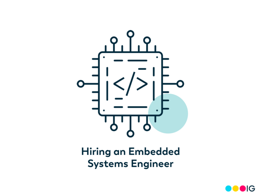 White background. Light blue accent circle. Insight Global logo. Line drawing of an embedded system. Title: Hiring an Embedded Systems Engineer
