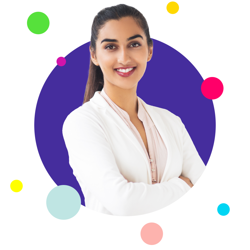 A young woman in a white sweater that uses a pharmacist staffing agency.