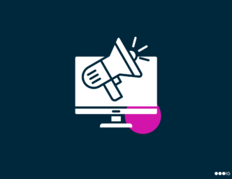 Icon of a megaphone over a computer, representing the act of advertising your job opening on the Internet.