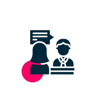 Icon of a hiring manager interviewing a job candidate.