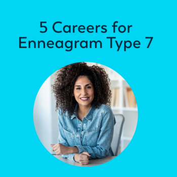 Woman with denim shirt and curly hair and the words 5 Careers for an Enneagram Type 7