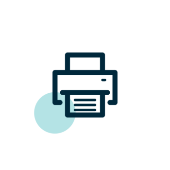 icon image of a print in front of a light blue circle
