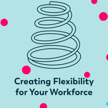 Light blue background with magenta accent dots. Navy icon of a flexible coil. Title: Creating Flexibility for Your Workforce. Insight Global logo.
