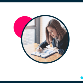 Navy border. White background. Magenta accent circle. Insight Global logo. Circle crop of a female job seeker compiling her professional references list.