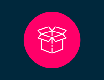 Dark navy background with bright pink circle and white outline of open box