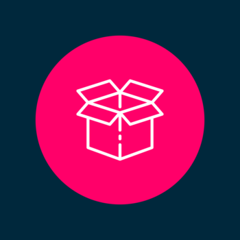 Dark navy background with bright pink circle and white outline of open box